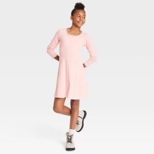 NWT Girls’ Henley long sleeve knit Art Class dress light pink medium 7/8